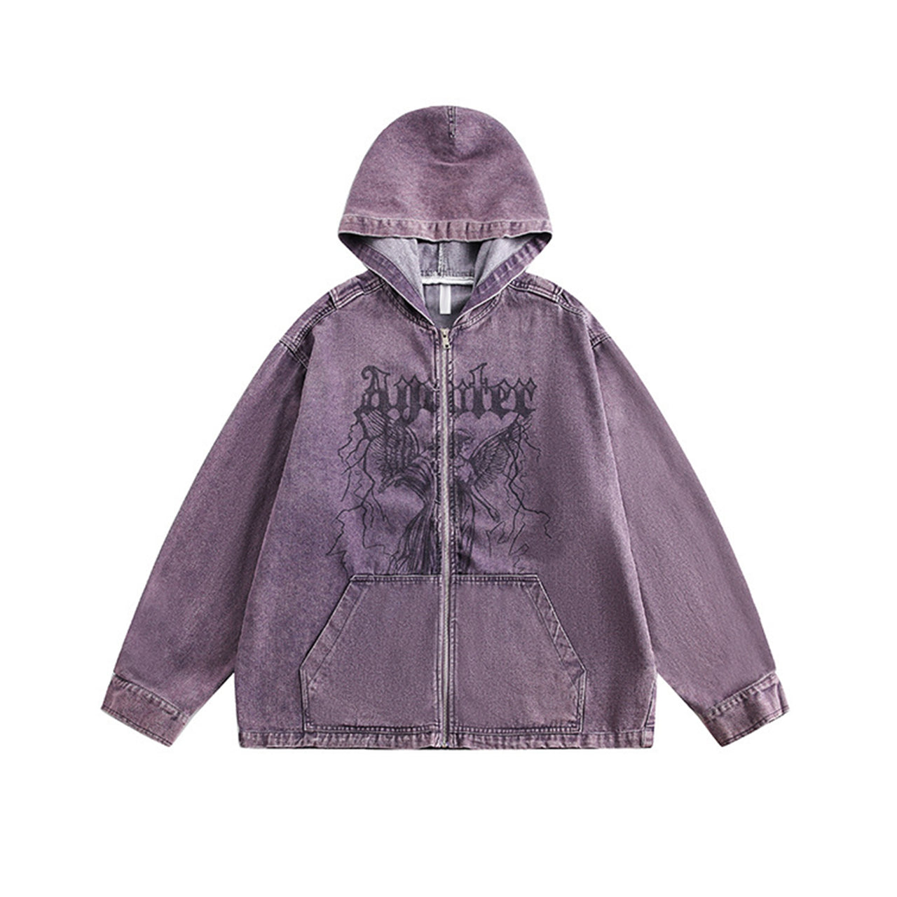 99-1 Dark Purple Denim Printed Hoodie