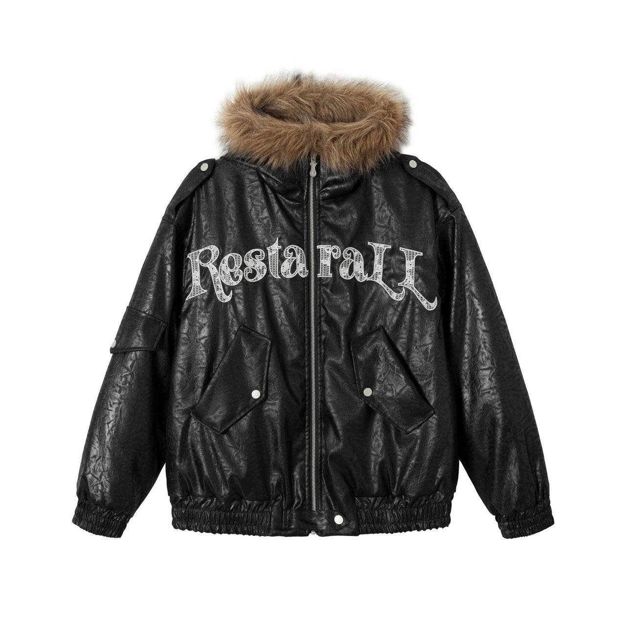 99-1 Faux Fur Trimmed Leather Padded Jacket