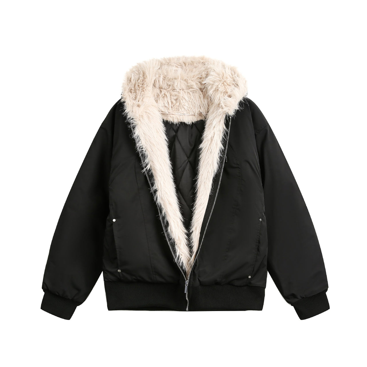 99-1 Faux Fur Trimmed Hooded Padded Jacket