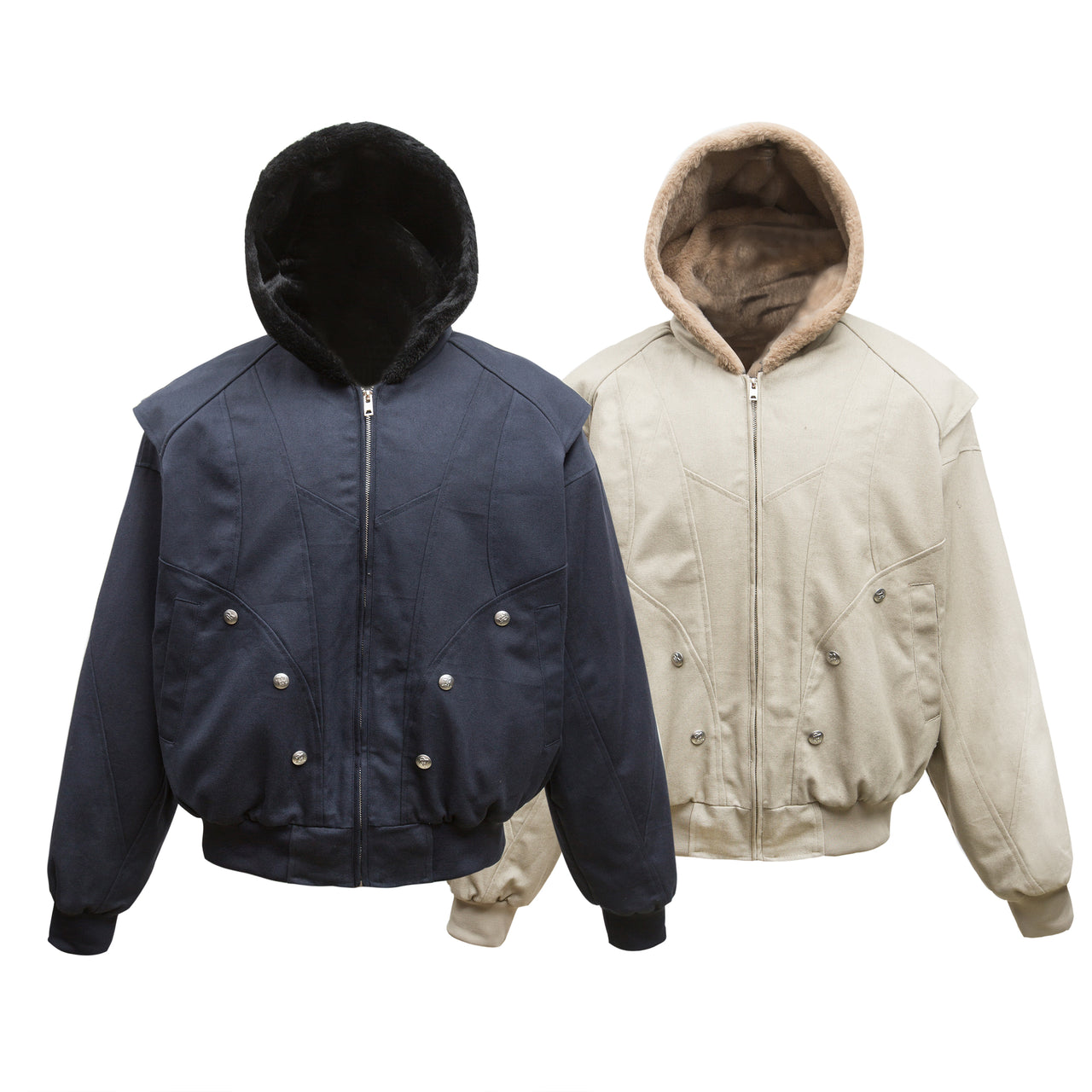 99-1 Faux Rabbit Fur Split Design Padded Jacket.