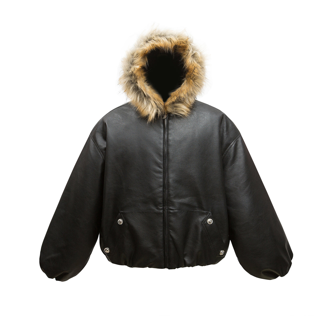 99-1 Faux Fur Trimmed Vintage Leather Padded Jacket