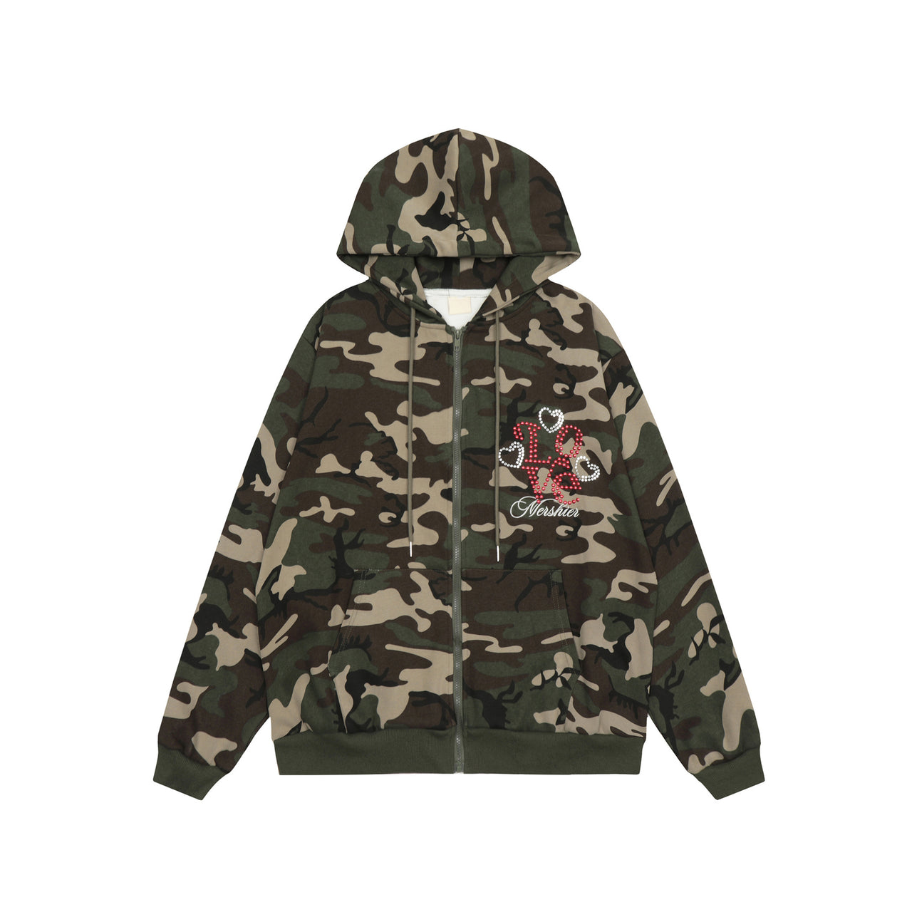 99-1 Rhinestone-Embellished Camouflage Hoodie