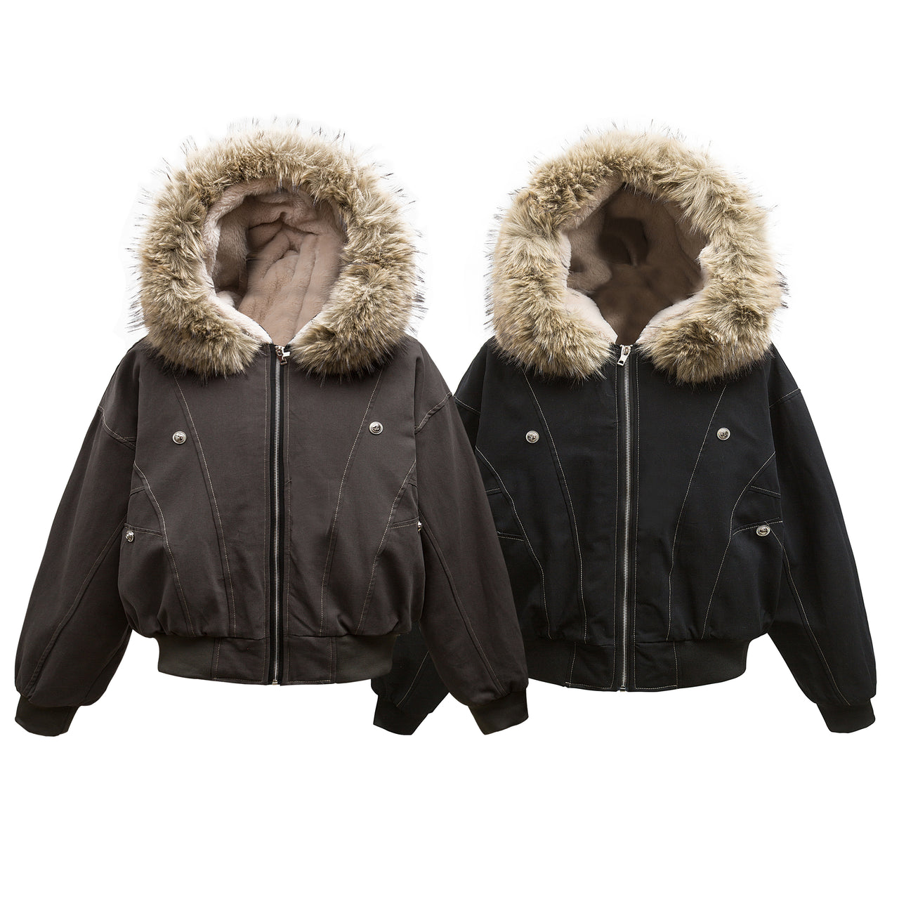 99-1 Rabbit Fur Lined Hoodie Padded Jacket