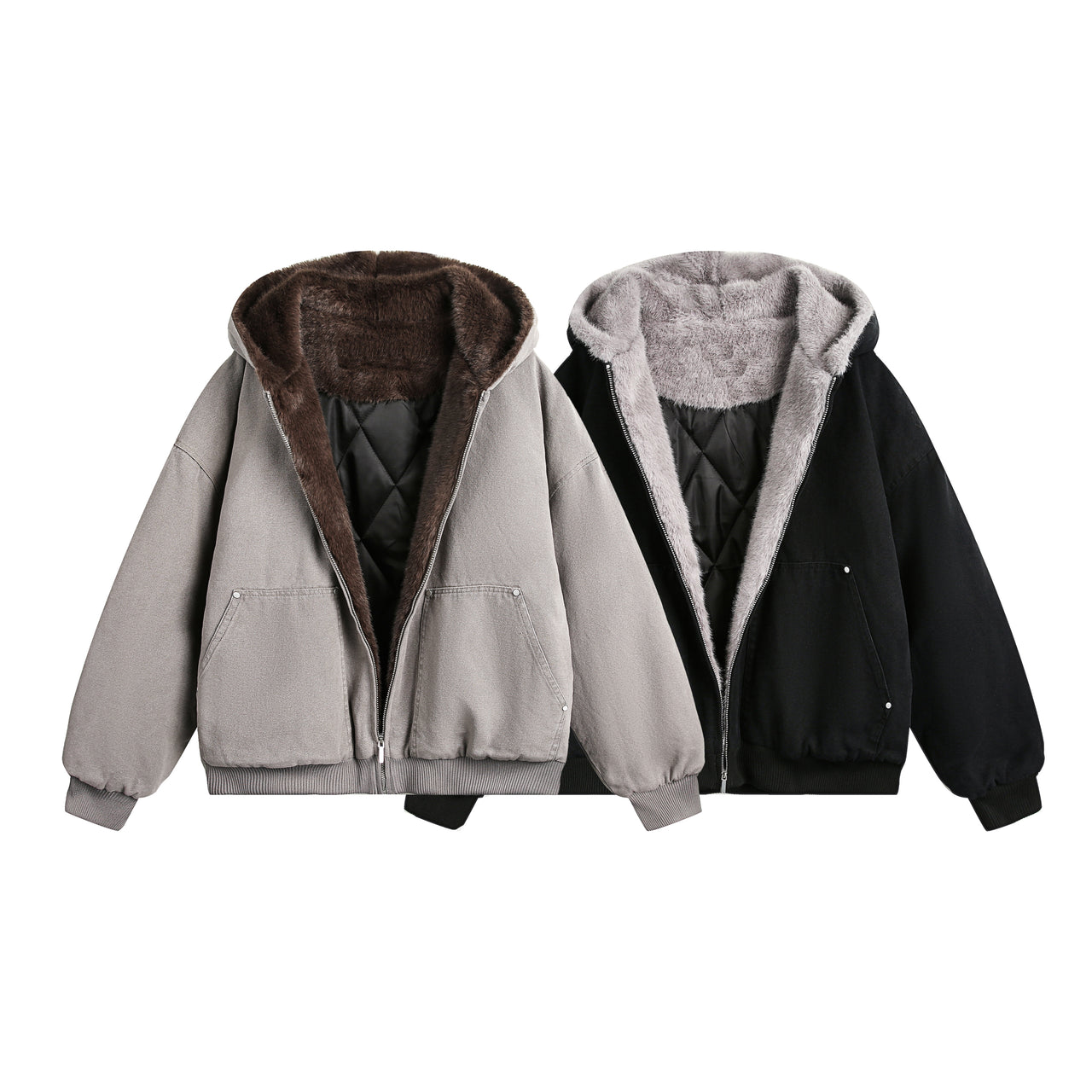 99-1 Rabbit Fur Lined Hoodie Padded Jacket