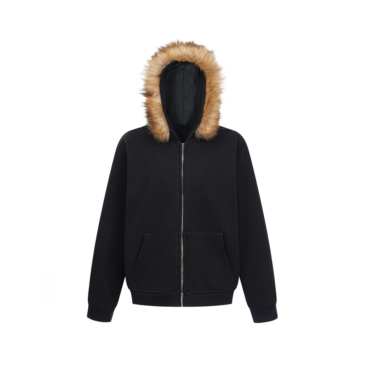 99-1 Faux Fur Trimmed Fleece Zip-Up Hoodie