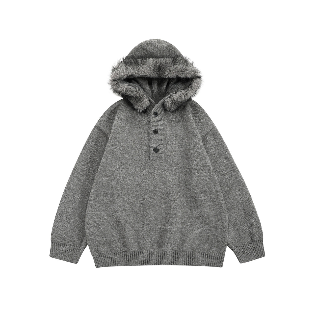 99-1 Detachable Faux Fur-Trimmed Hooded Sweater