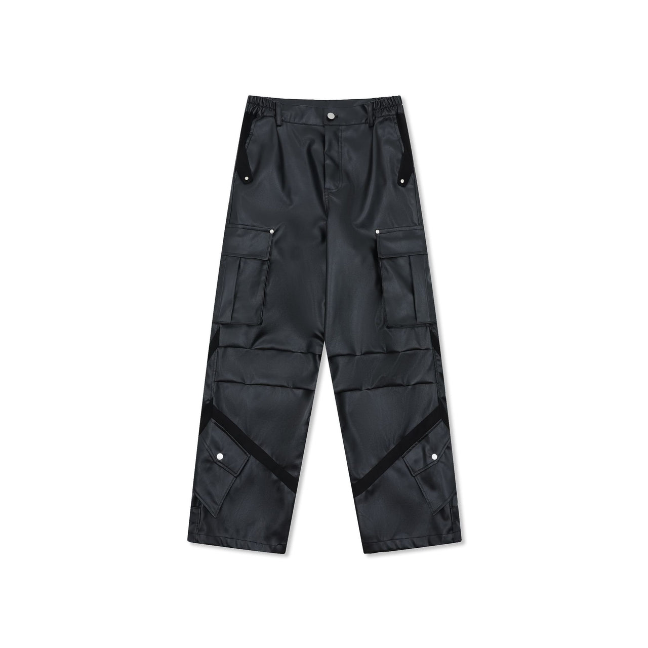 99-1 Leather Elastic Waist Cargo Pants