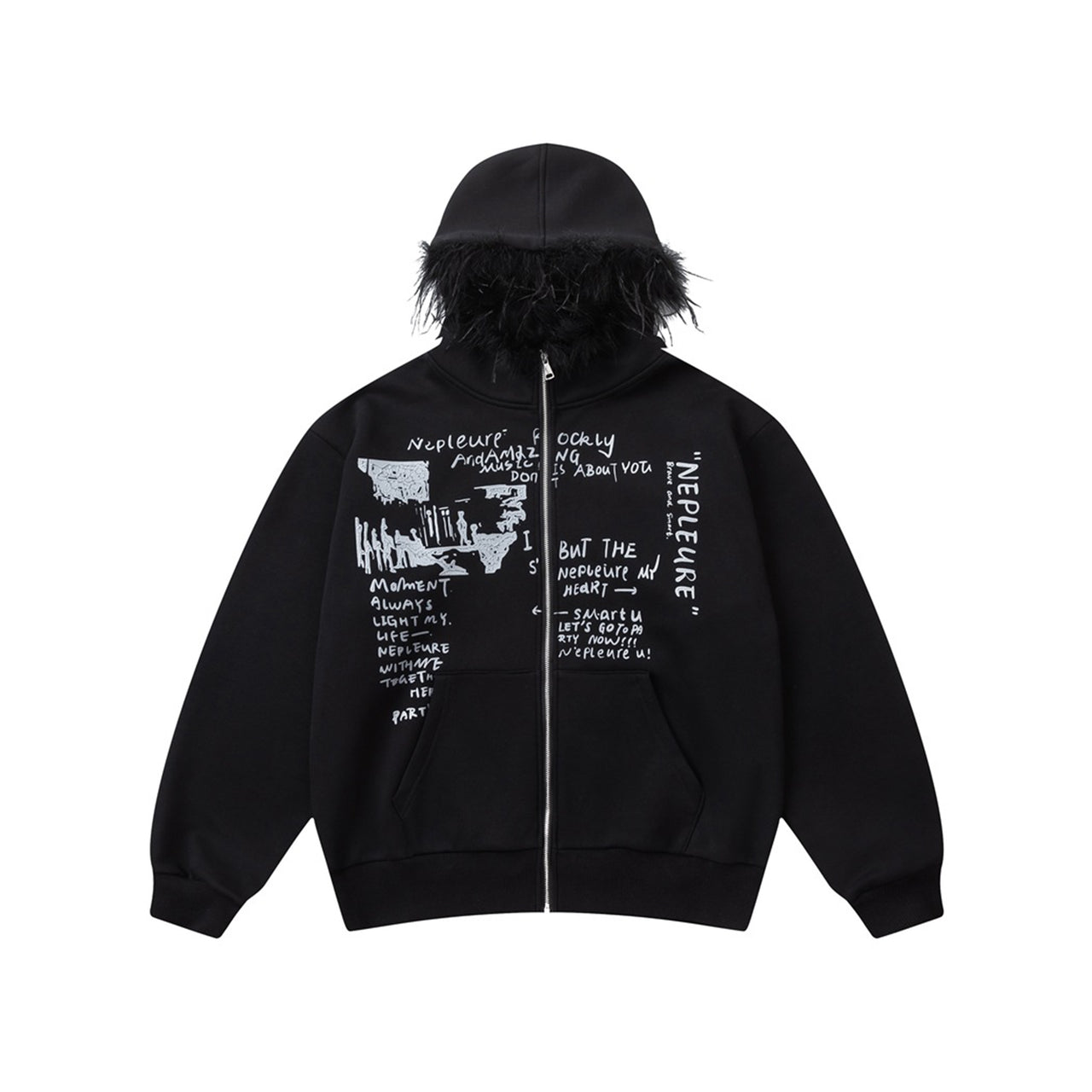 99-1 Faux Fur Trimmed Printed Hoodie