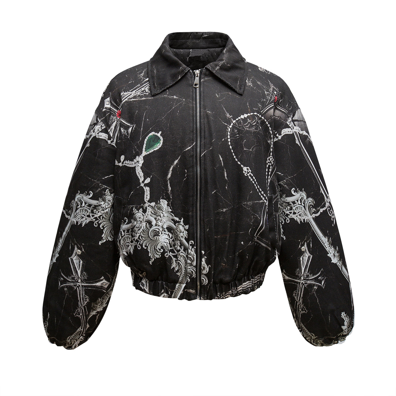 99-1 3D-Printed Embossed Pattern Boxy Padded Jacket